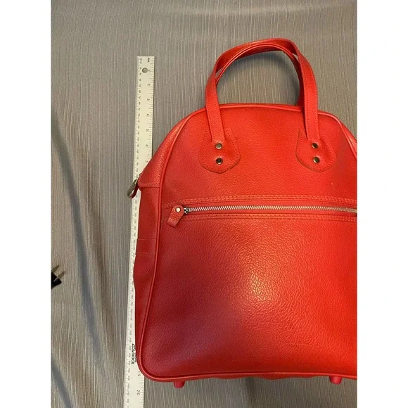 Vintage Womens Travel Bag Coral Outer Pocket Dual Handle Vinyl-Taiwan - Picture 9 of 11
